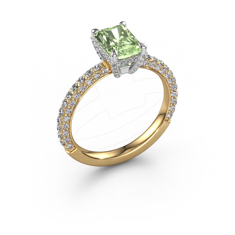 Engagement ring Saskia RAD 2 585 gold green lab grown diamond 7.5x5.5 mm