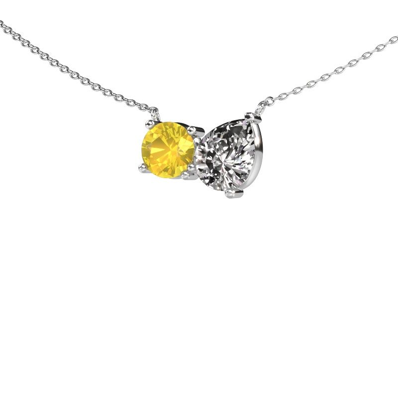 Pendentif Toi et Moi RND PER 585 or blanc saphir jaune 6.5 mm