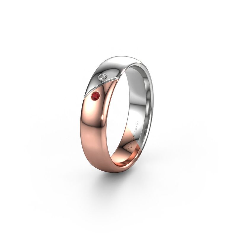 Trouwring WH1201L35AP 585 rosé goud robijn ±5x1.7 mm