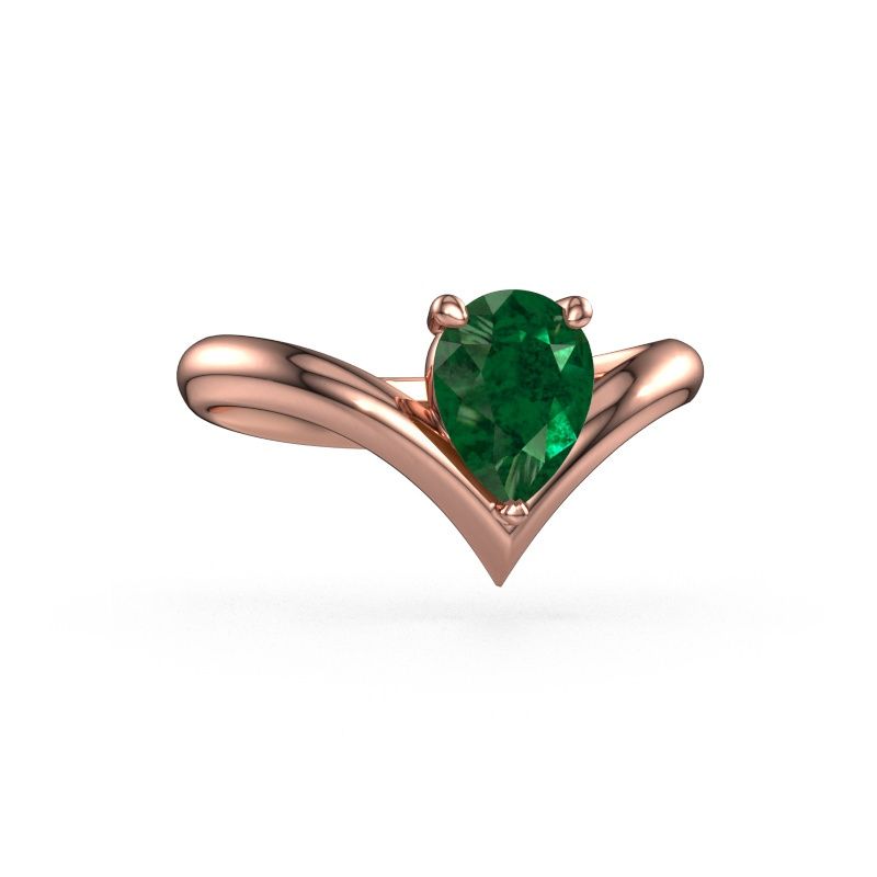 Verlovingsring Maddy PER 585 rosé goud smaragd 8x6 mm