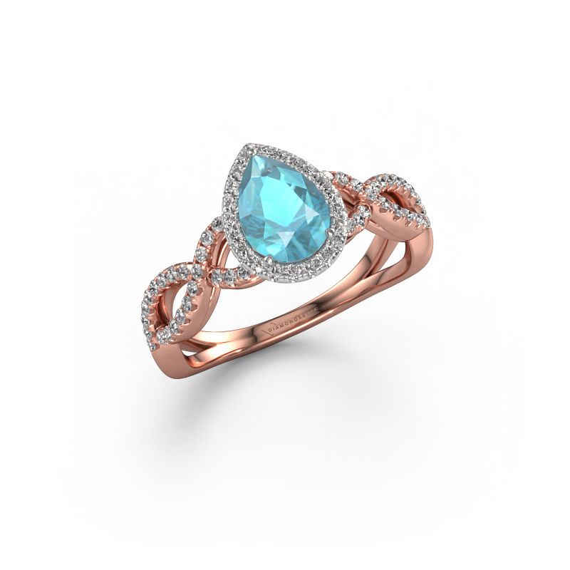 Bague de fiançailles Dionne pear 585 or rose topaze bleue 7x5 mm