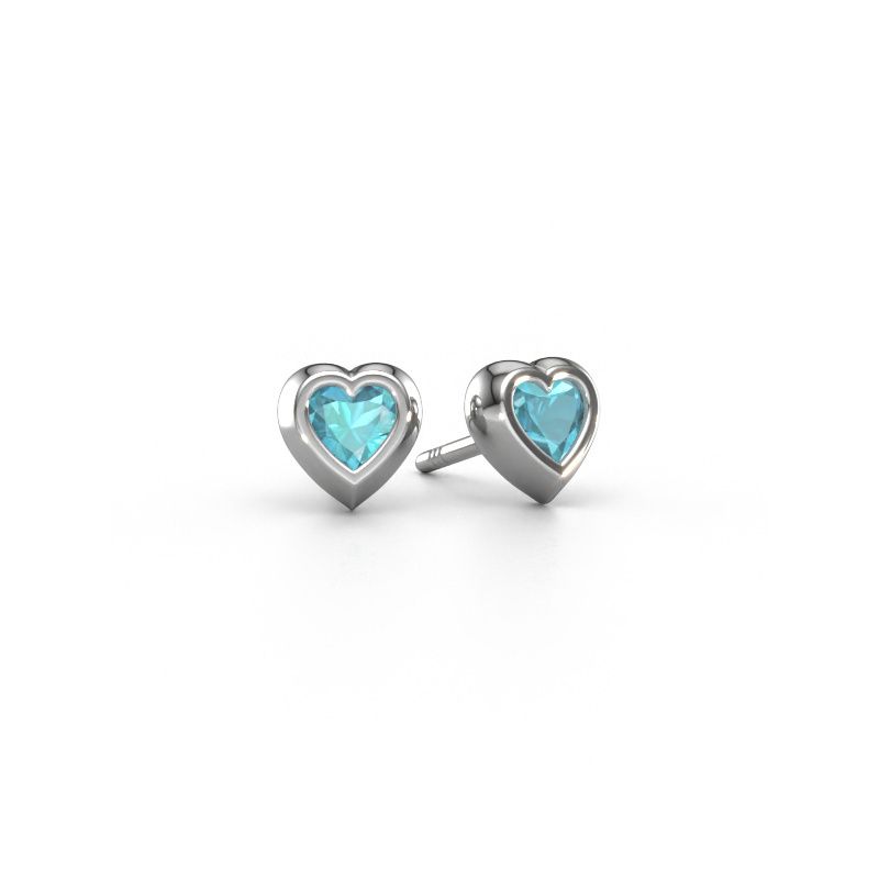 Clous d'oreilles Charlotte 585 or blanc topaze bleue 4 mm