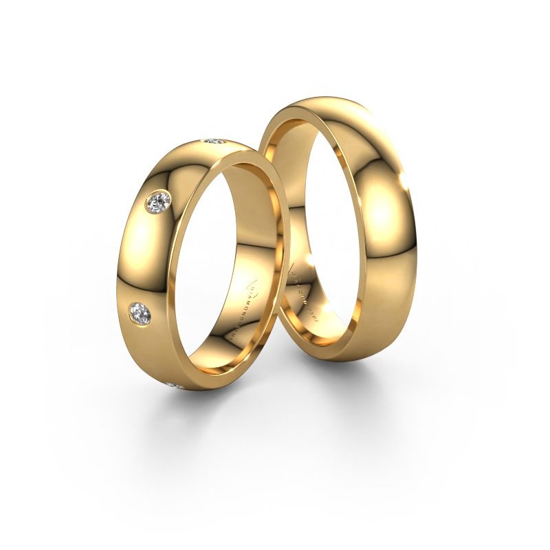 Trouwringen set WH0105LM25BP ±5x2 mm 14 Carat witgoud diamant 0.10 crt