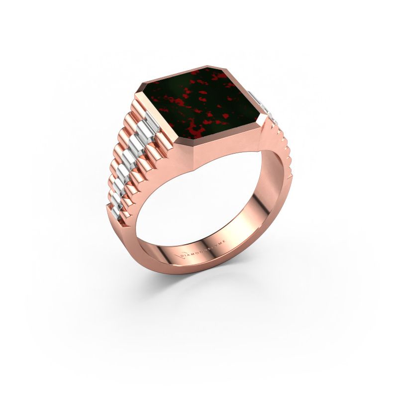 Signet ring Brent 2 585 rose gold bloodstone 12x10 mm