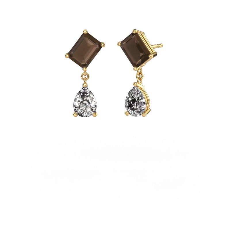 Boucles d'oreilles Toi et Moi EME PER 585 or jaune quartz fumé 8x6 mm