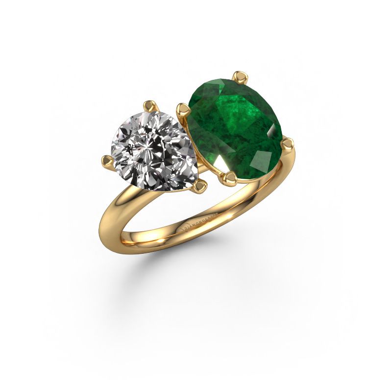 Verlovingsring Toi et Moi OVL-PER 585 goud smaragd 8x6 mm