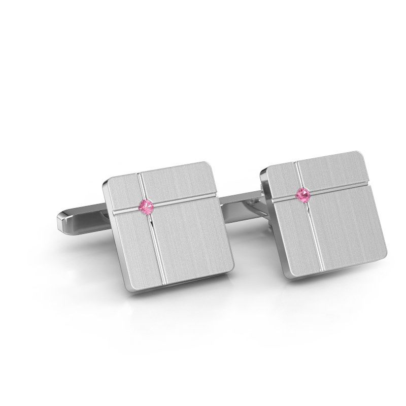 Image of Cufflinks hilco<br/>585 white gold<br/>Pink sapphire 2 mm