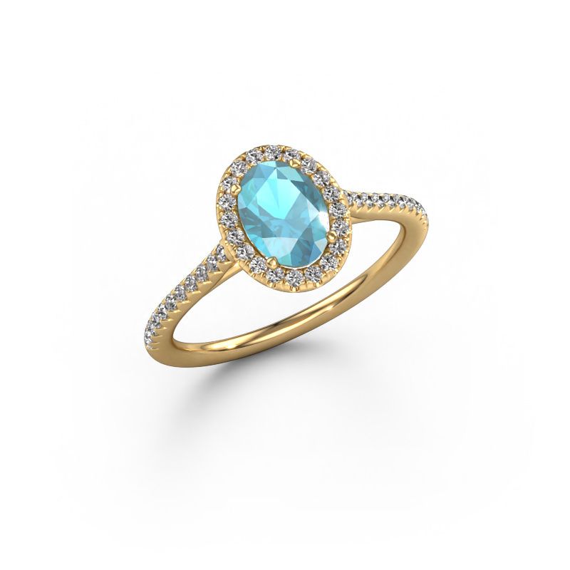 Verlovingsring Seline ovl 2 585 goud blauw topaas 7x5 mm