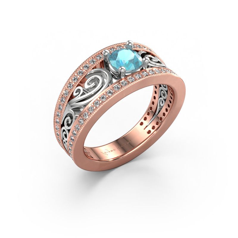 Verlovingsring Julliana 585 rosé goud blauw topaas 5 mm