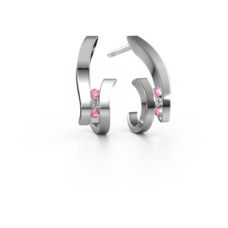 Boucles d'oreilles Juliette 585 or blanc saphir rose 1.5 mm