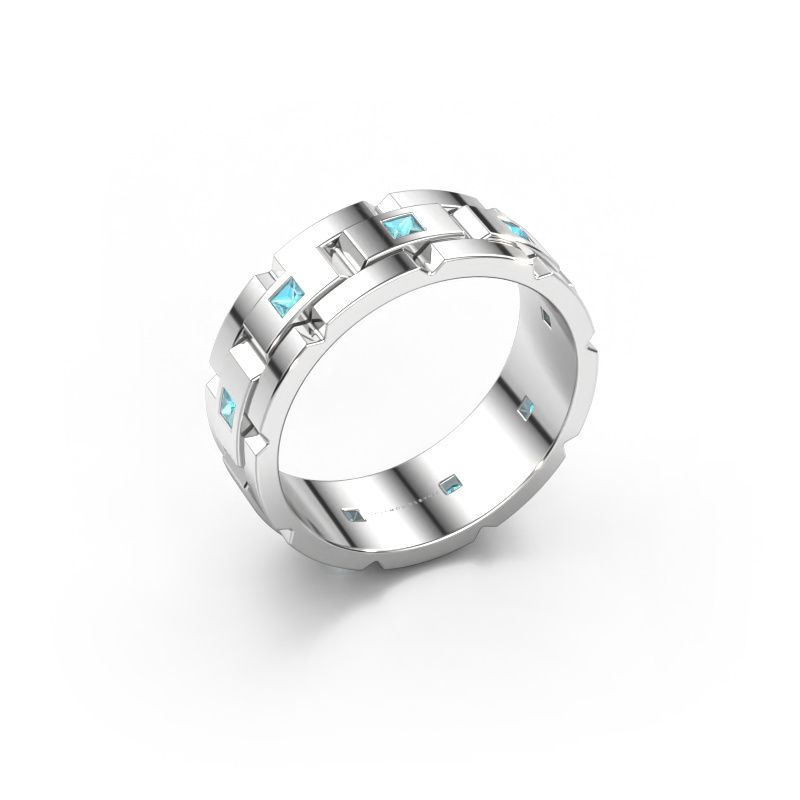 Heren ring Ricardo 2 585 witgoud blauw topaas 2 mm