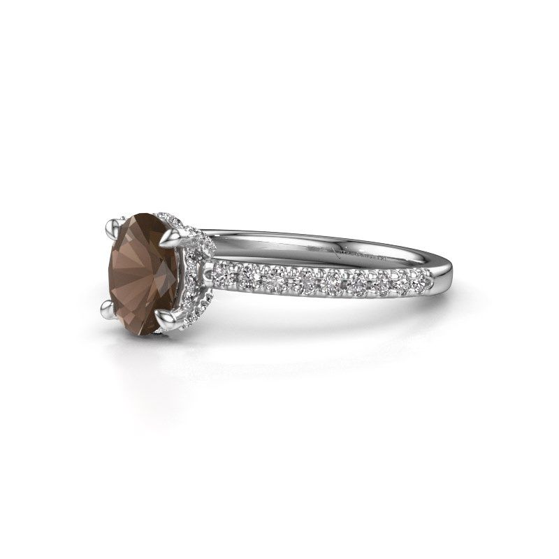 Image of Engagement ring saskia 1 ovl<br/>585 white gold<br/>Smokey quartz 7x5 mm