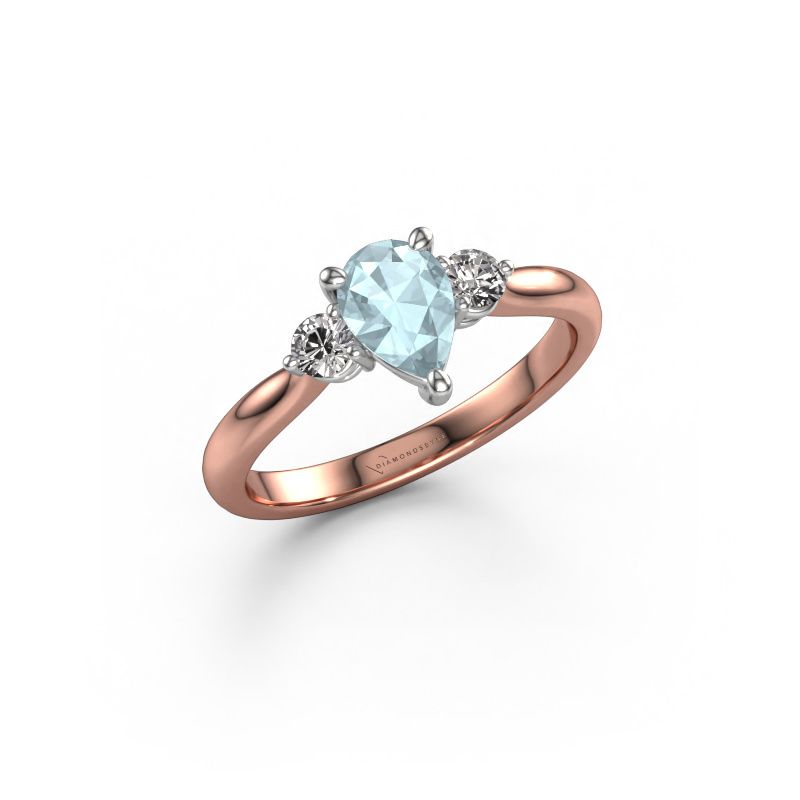 Verlovingsring Lieselot PER 585 rosé goud aquamarijn 7x5 mm