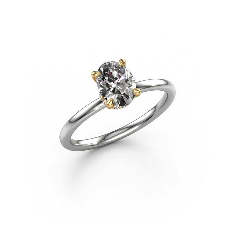 Bague de fiançailles Crystal OVL 3 585 or blanc zircone 6x4 mm