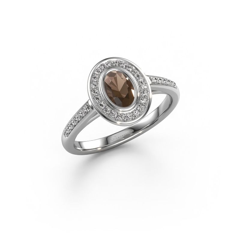 Verlobungsring Noud 2 OVL 585 Weißgold Rauchquarz 6x4 mm