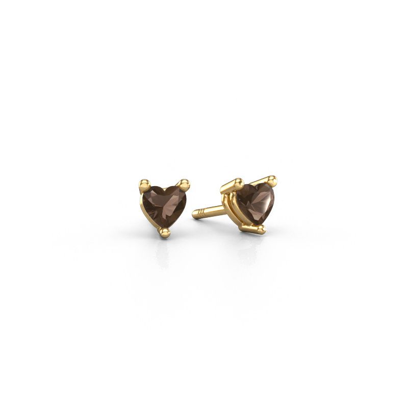 Stud earrings Garnet 585 gold smokey quartz 4 mm