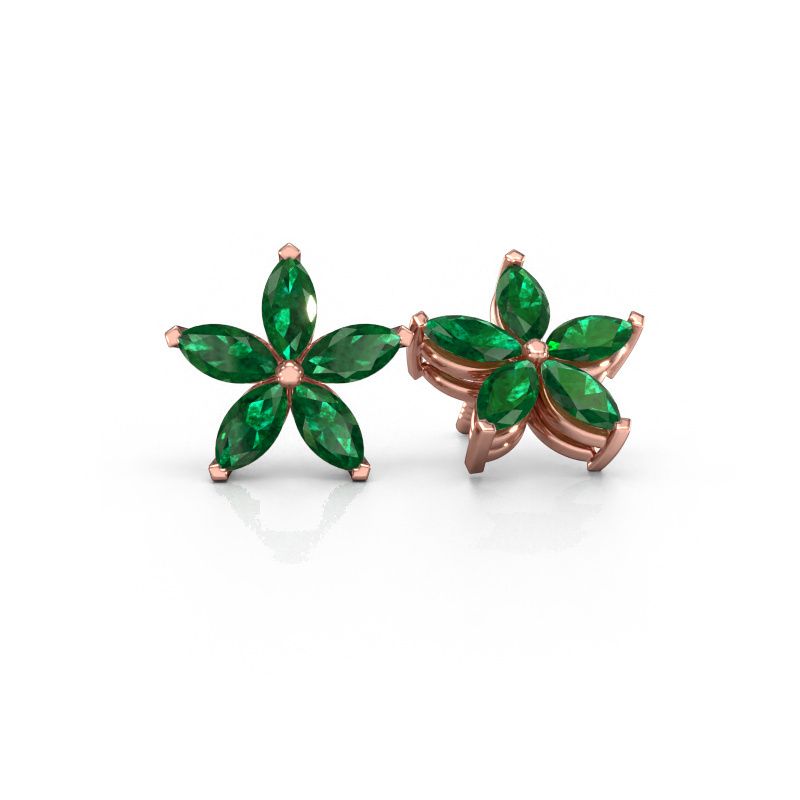 Stud earrings Sylvana 585 rose gold emerald 5x2.5 mm
