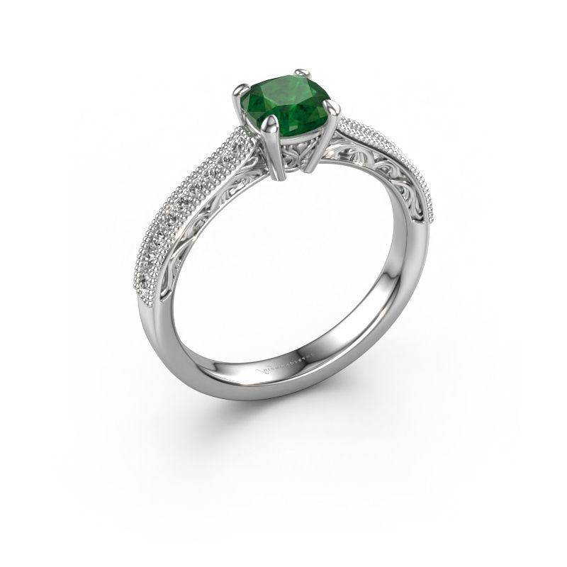 Anillo de compromiso Shonta CUS 585 oro blanco esmeralda 5.5 mm