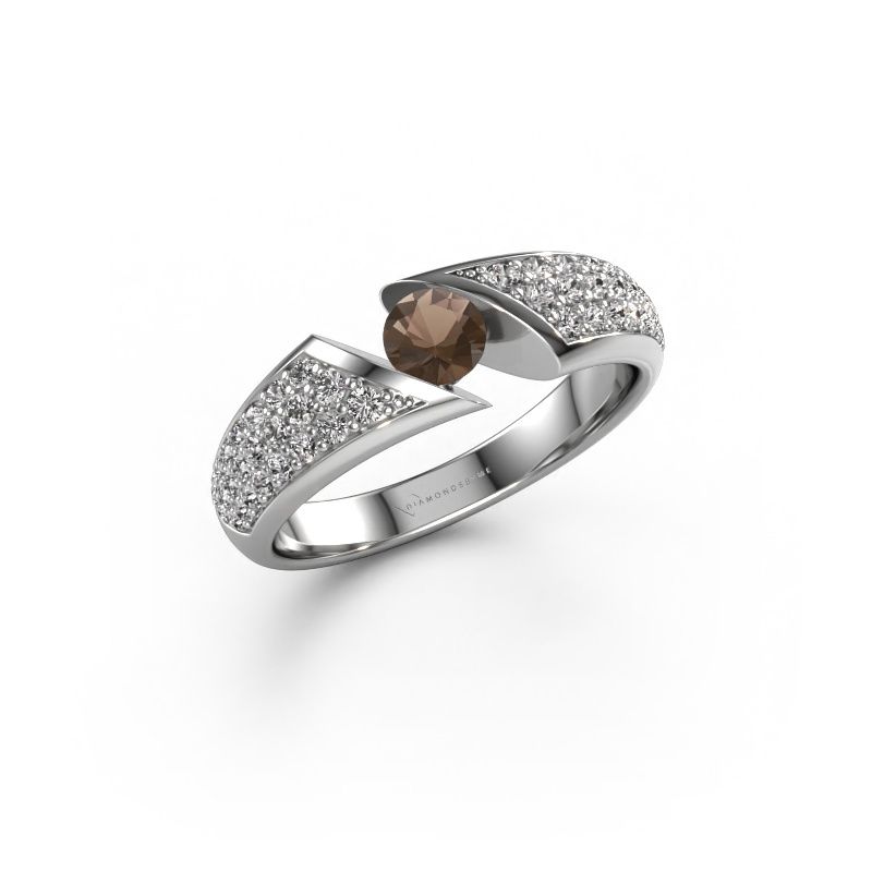 Engagement ring Hojalien 3 585 white gold smokey quartz 4.2 mm