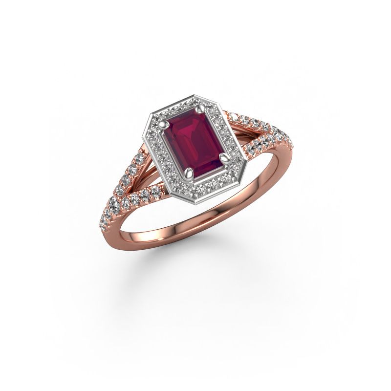 Verlobungsring Pamela EME 585 Roségold Rhodolit 6x4 mm