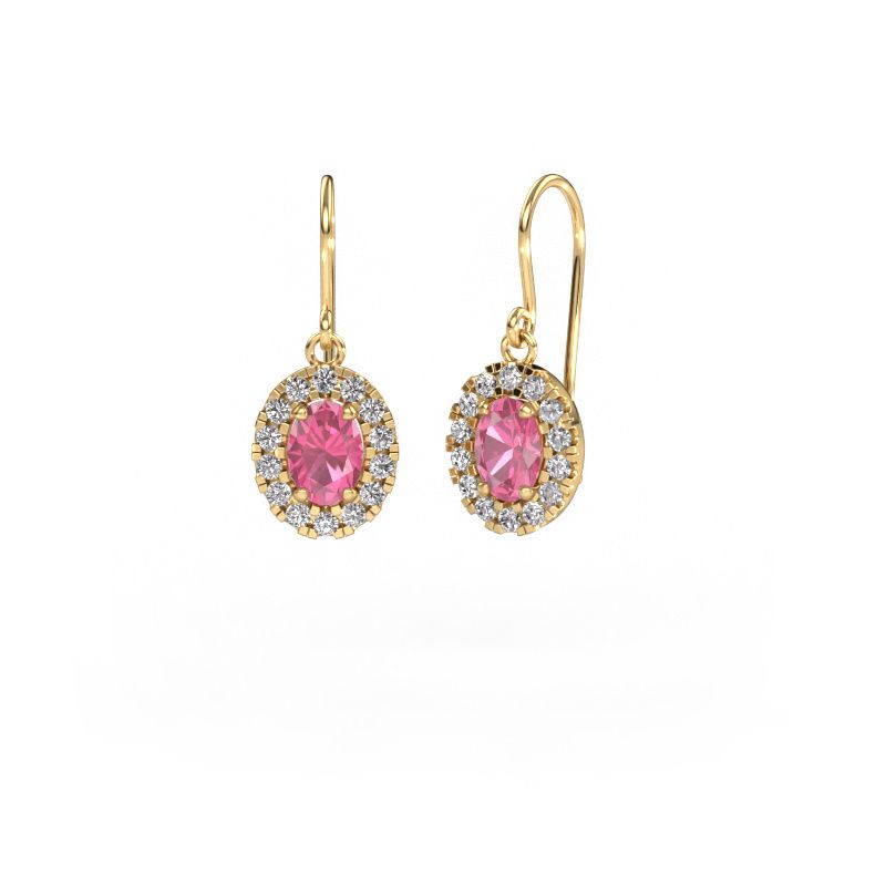 Oorhangers Jorinda 1 585 goud roze saffier 7x5 mm