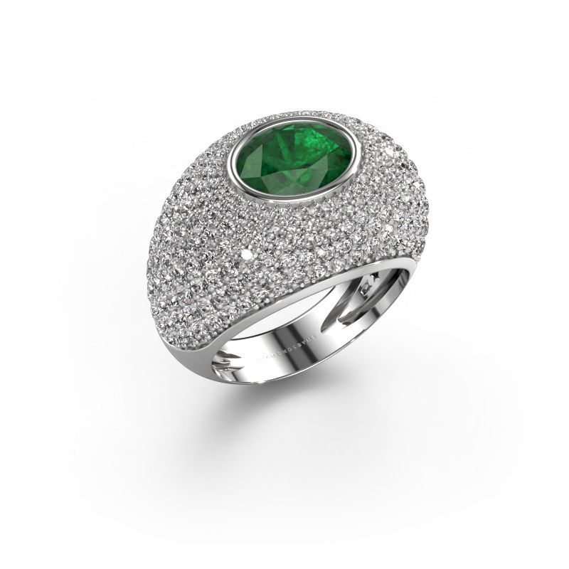 Ring Armida 585 witgoud smaragd 9x7 mm