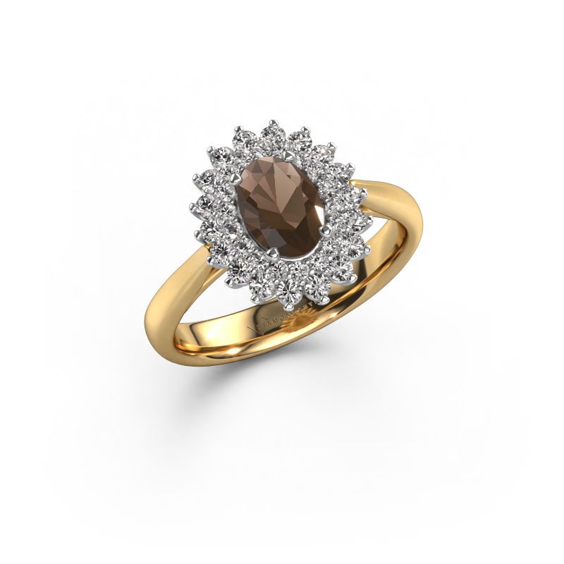 Engagement ring Alina 1 585 gold smokey quartz 7x5 mm