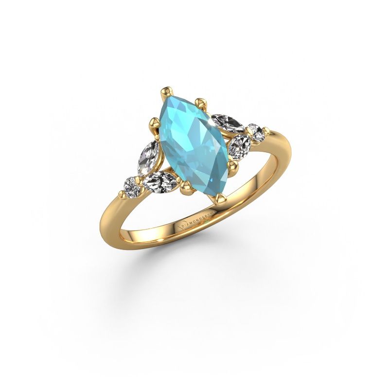 Bague de fiançailles Megan MRQ 585 or jaune topaze bleue 11x5.5 mm