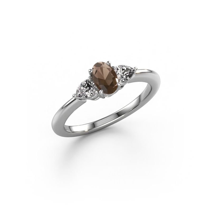 Engagement ring Chanou OVL 585 white gold smokey quartz 7x5 mm