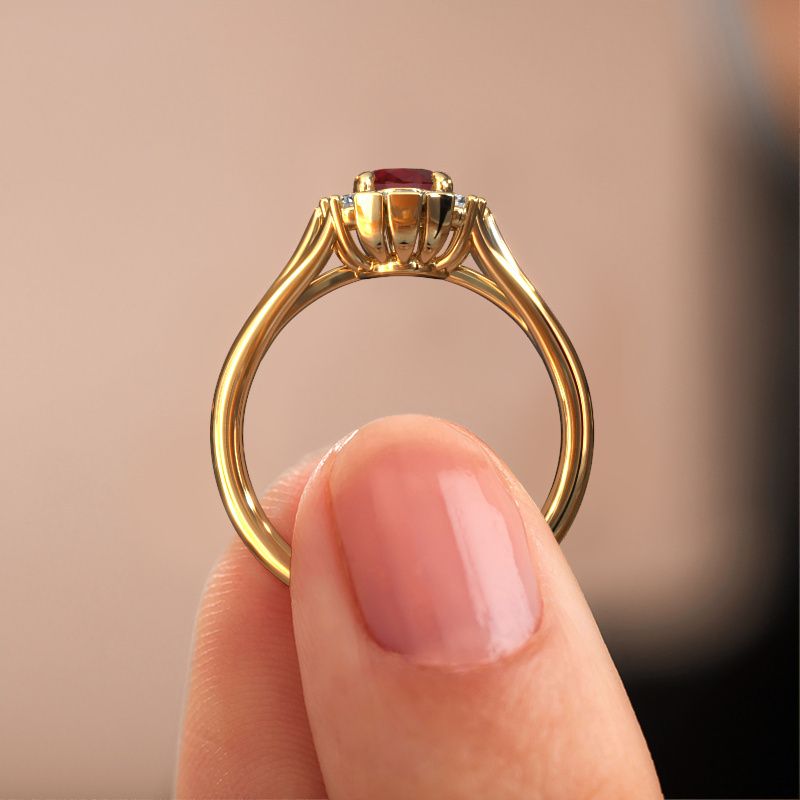 Image of Engagement ring Andrea 585 gold ruby 7x5 mm