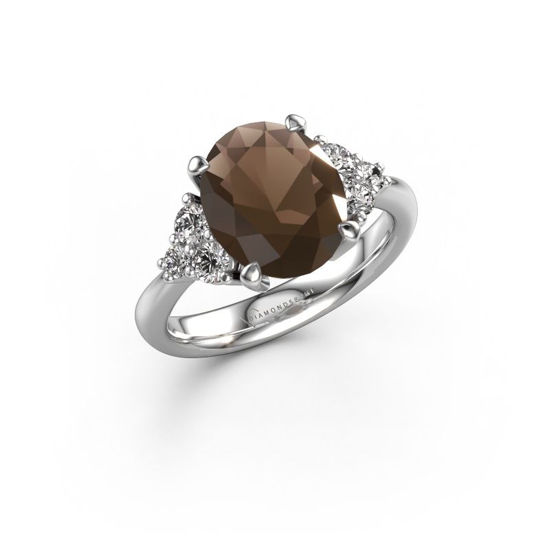 Verlovingsring Aleida OVL 1 950 platina rookkwarts 9x7 mm