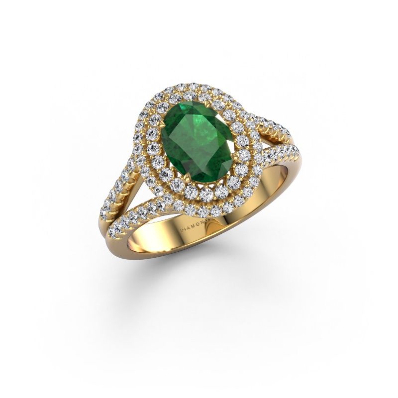 Verlovingsring Elvie OVL 585 goud smaragd 8x6 mm