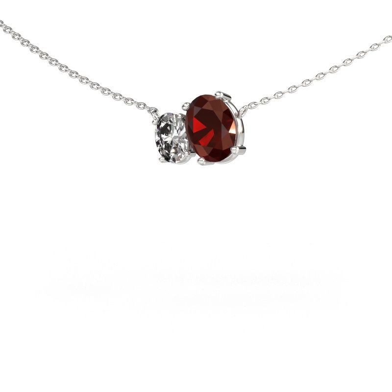 Pendentif Toi et Moi OVL OVL 585 or blanc grenat 8x6 mm