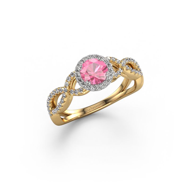 Verlovingsring Dionne rnd 585 goud roze saffier 5 mm