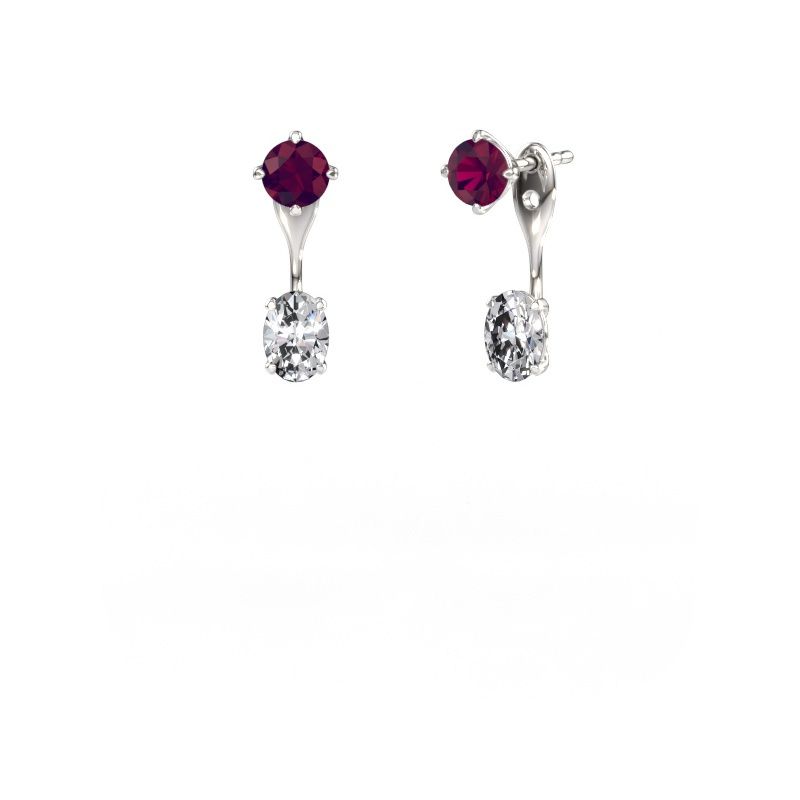 Drop earrings Kate RND-OVL 585 white gold rhodolite 5 mm