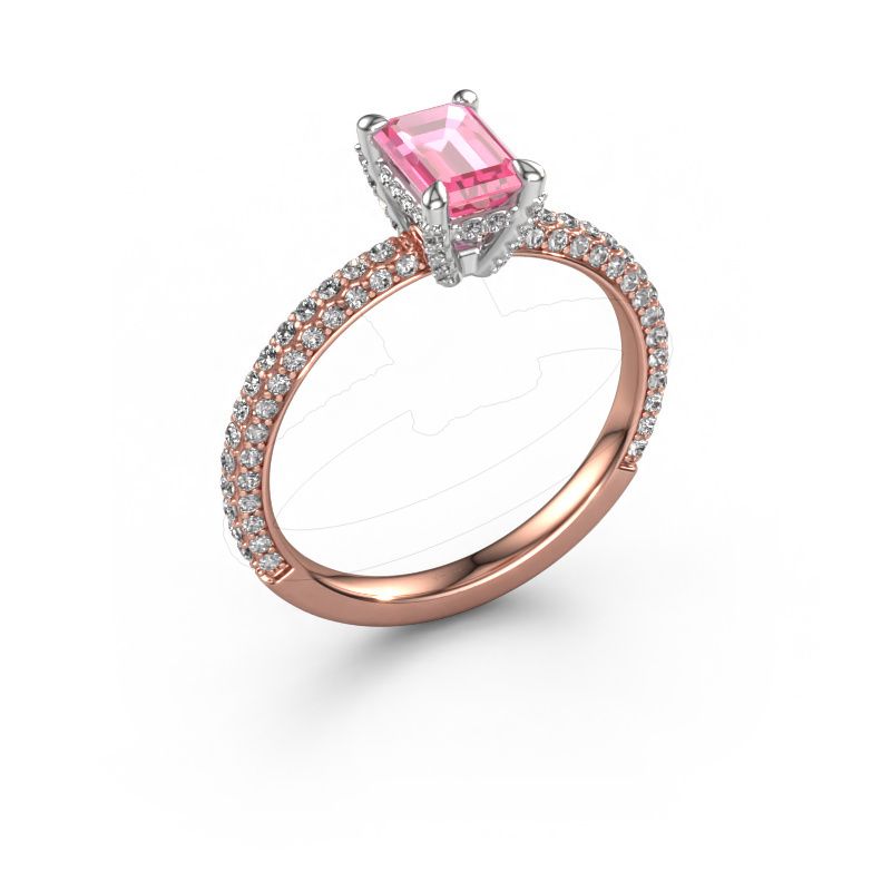 Verlovingsring Saskia EME 2 585 rosé goud roze saffier 6.5x4.5 mm