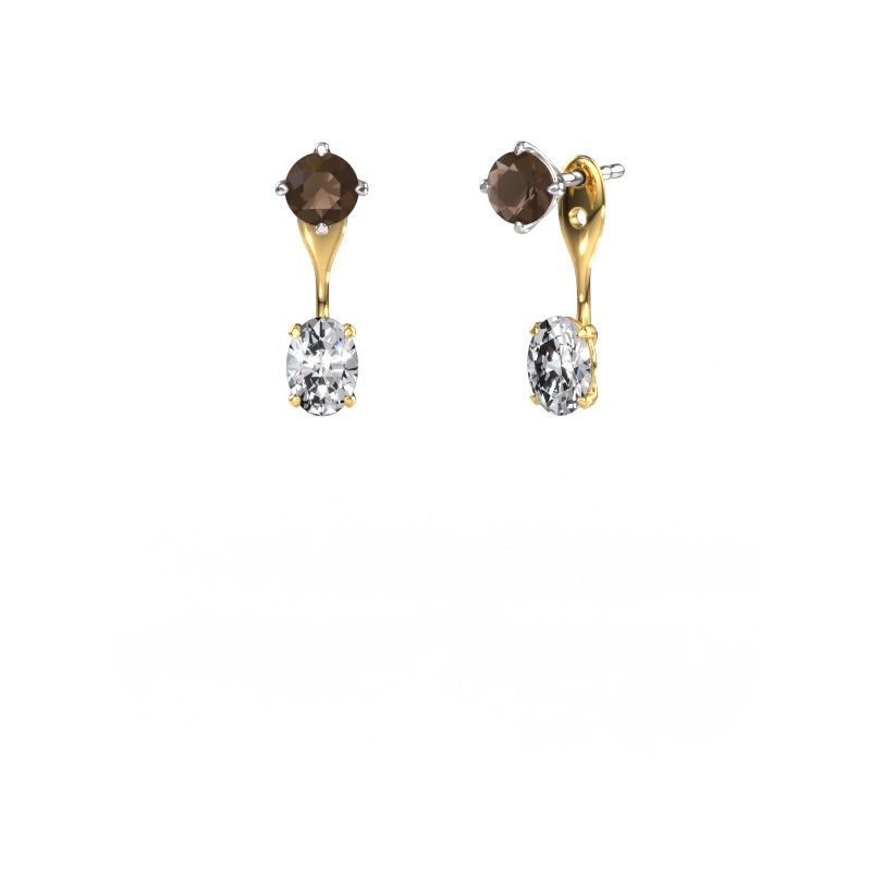 Drop earrings Kate RND-OVL 585 white gold smokey quartz 5 mm