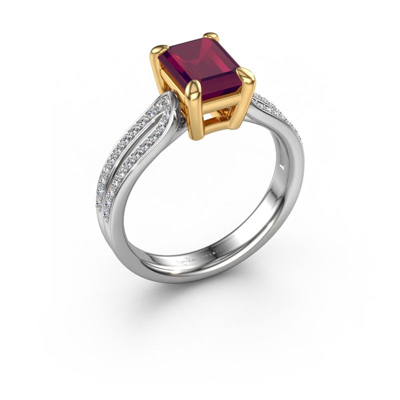 Engagement ring Antonia eme 2 585 white gold rhodolite 8x6 mm