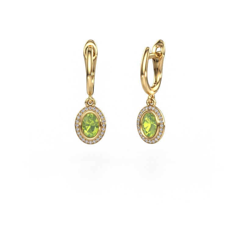 Drop earrings Noud OVL 585 gold peridot 6x4 mm