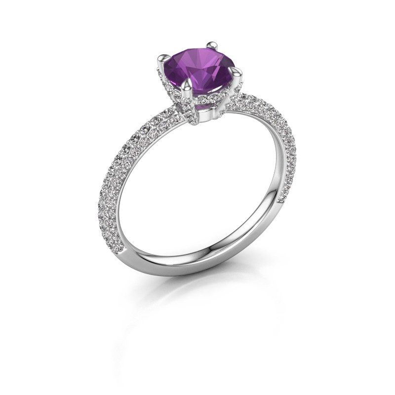 Image of Engagement ring saskia rnd 2<br/>585 white gold<br/>Amethyst 6.5 mm