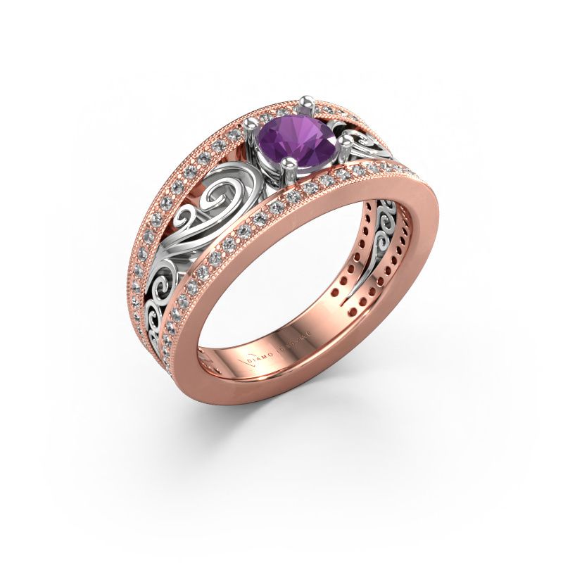Bague de fiançailles Julliana 585 or rose améthyste 5 mm