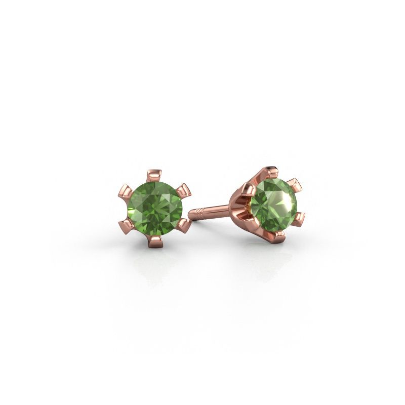 Oorstekers Shana 585 rosé goud toermalijn groen 4 mm