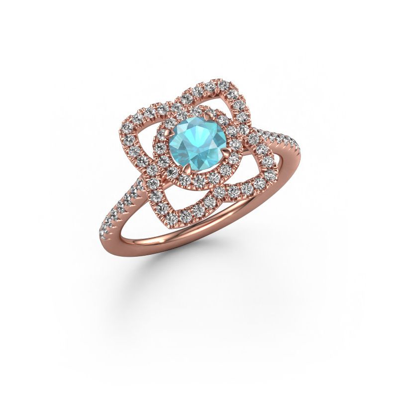 Verlovingsring Cleopatra 585 rosé goud blauw topaas 5 mm