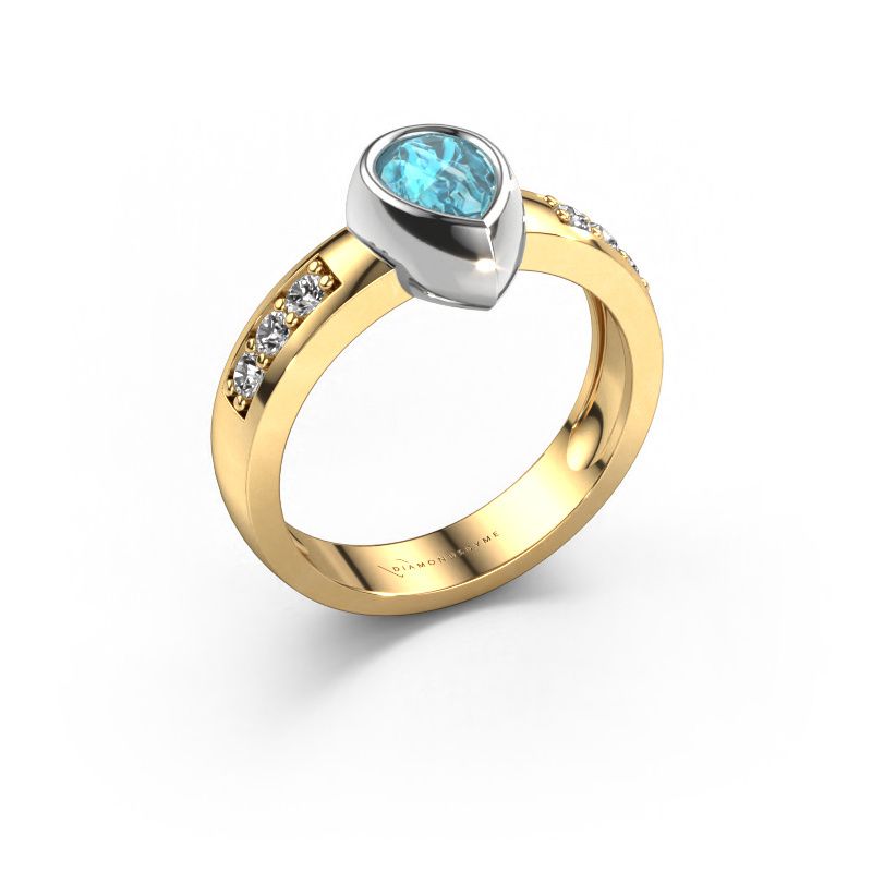 Ring Charlotte Pear 585 gold blue topaz 8x5 mm