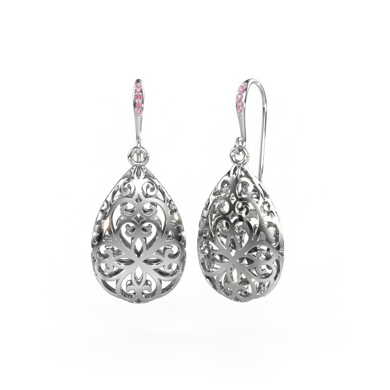 Drop earrings Idalia 1 585 white gold pink sapphire 1.1 mm
