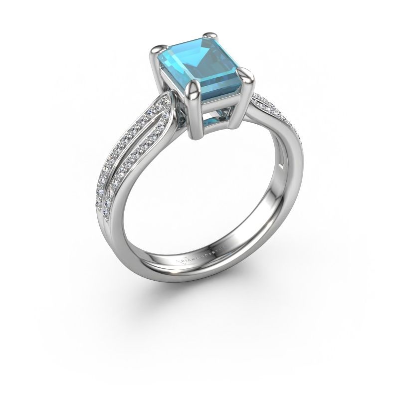Verlovingsring Antonia eme 2 950 platina blauw topaas 8x6 mm