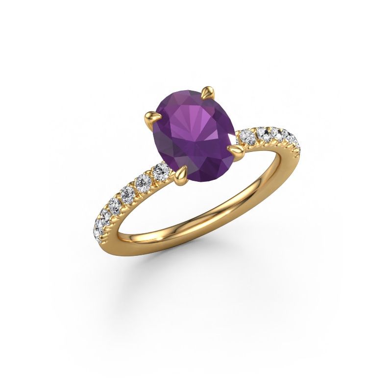 Bague de fiançailles Crystal OVL 2 585 or jaune améthyste 9x7 mm