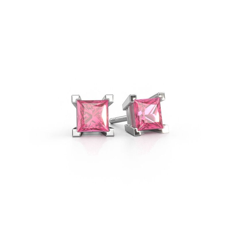 Clous d'oreilles Ariane 950 platine saphir rose 5 mm