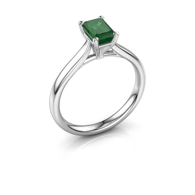 Afbeelding van Verlovingsring Mignon eme 1 950 platina smaragd 6.5x4.5 mm