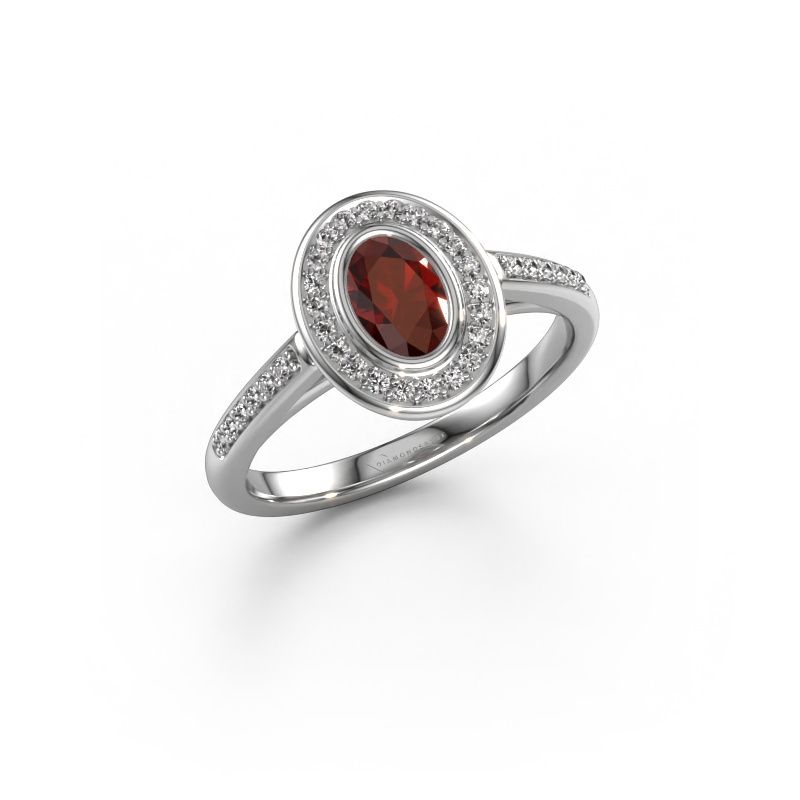 Engagement ring Noud 2 OVL 585 white gold garnet 6x4 mm
